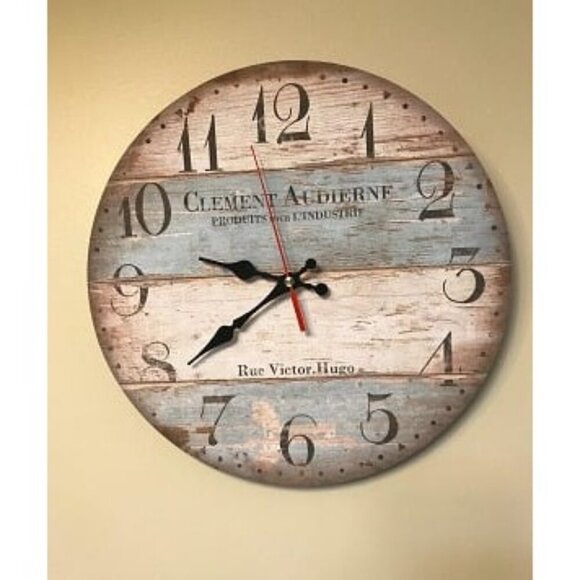 New 12 Inch Silent Vintage Wooden Round Wall Clock Arabic Numeral Vintage Rustic - Picture 2 of 2